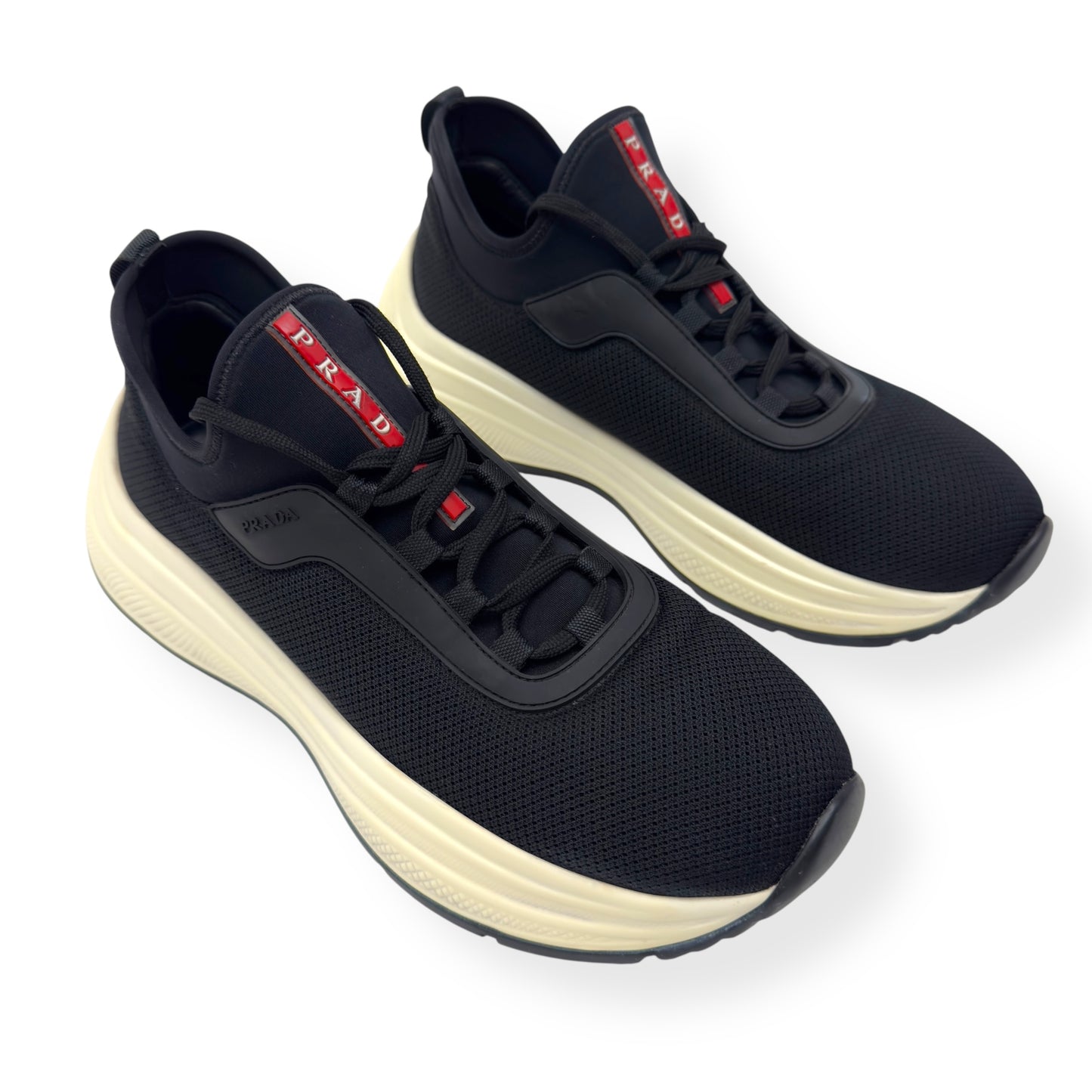 PRADA NEOPRENE LOW TOP SNEAKER BLACK / WHITE UK7