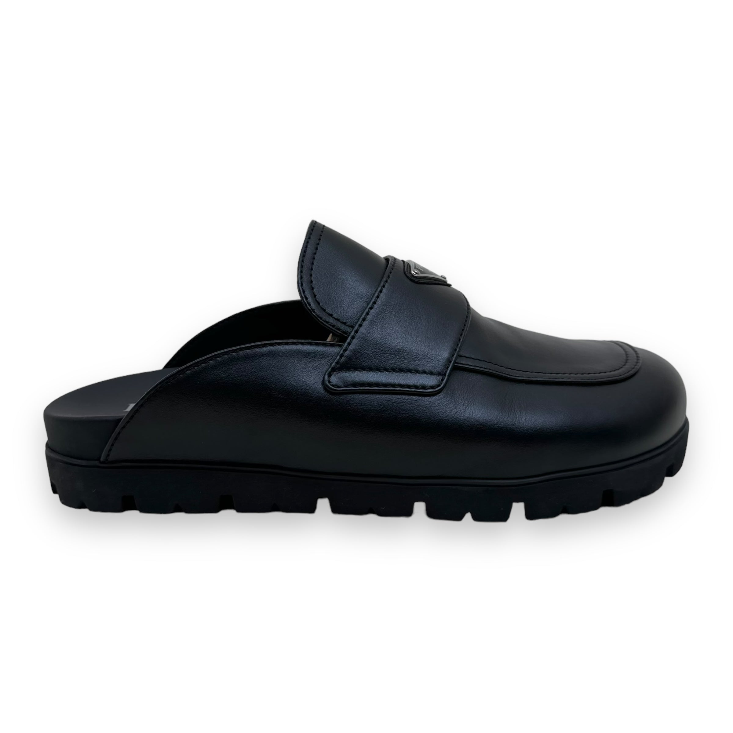 PRADA SOFT PADDED NAPPA LEATHER SABOTS BLACK UK12