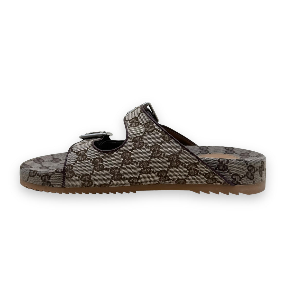 GUCCI GG MONOGRAM CANVAS SLIDE SANDAL BEIGE / EBONY UK1O