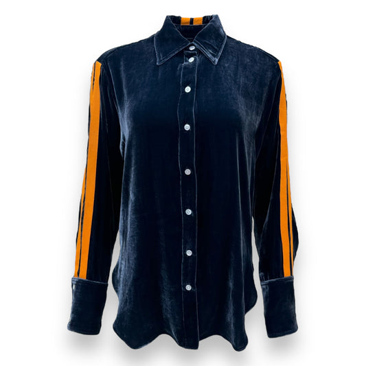 SERENA BUTE STRIPE-APPLIEUÉ VELVET SHIRT BLUE / ORANGE XS