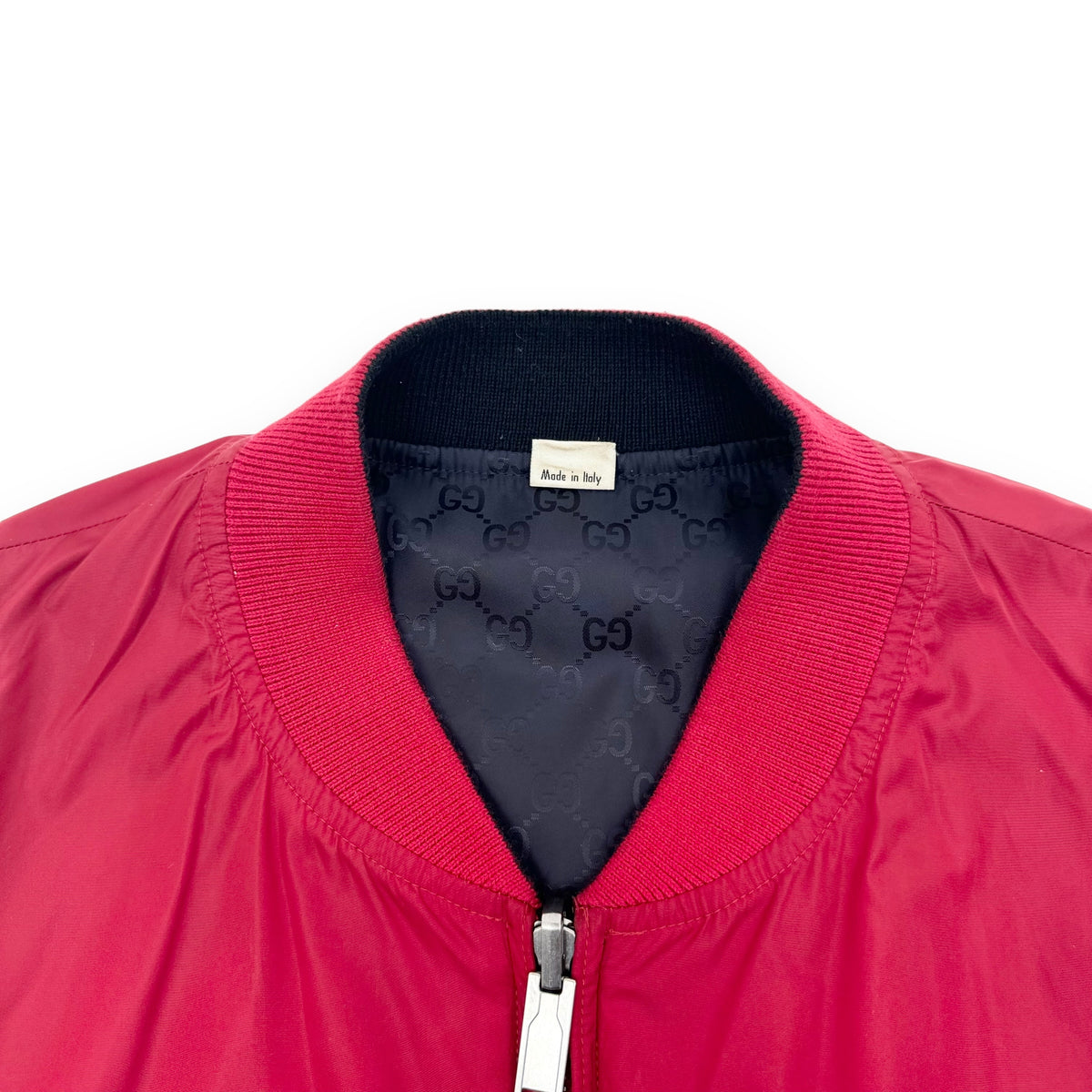 GUCCI GG REVERSIBLE MONOGRAM NYLON BOMBER JACKET BLACK / RED XL