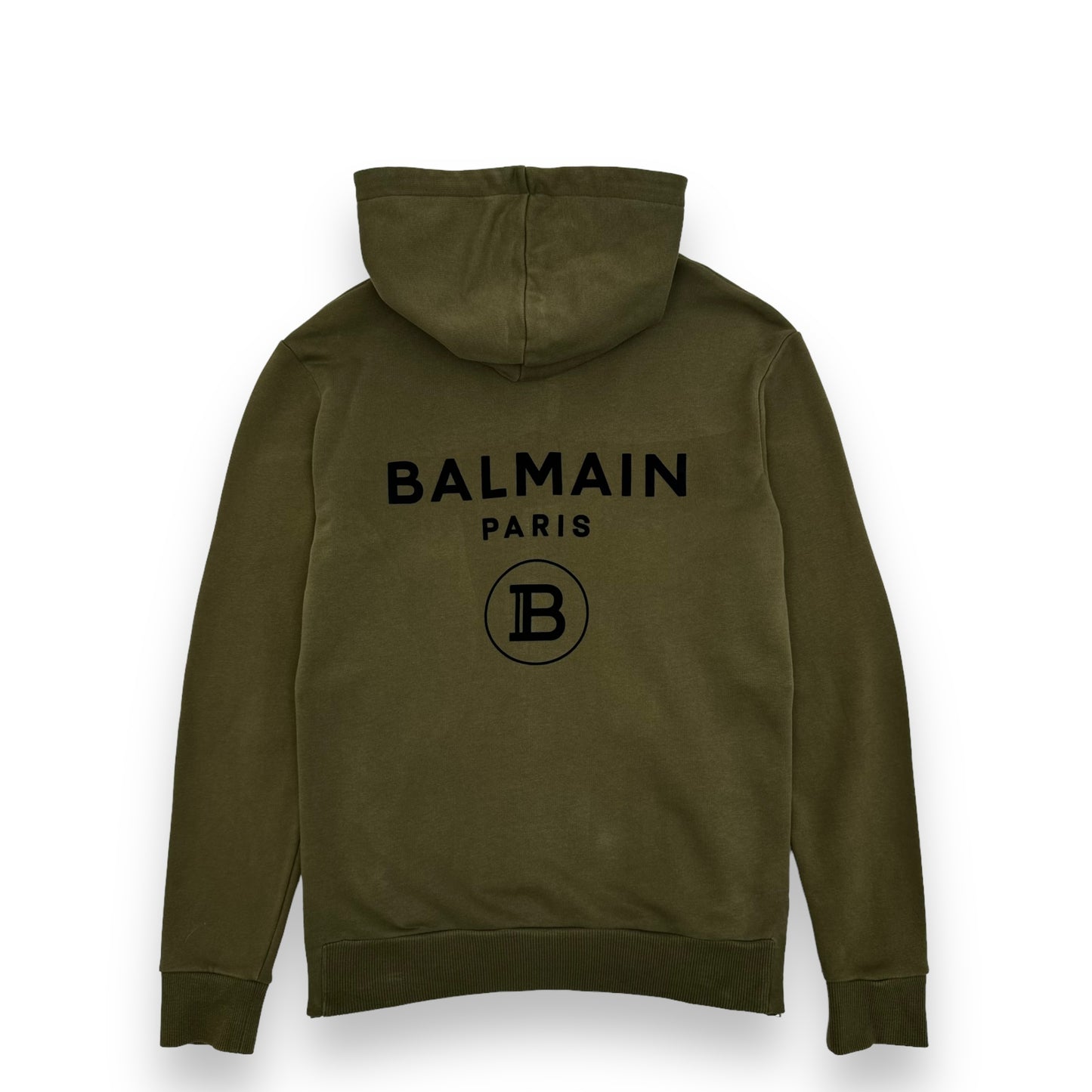 BALMAIN LOGO PRINT ZIP-UP HOODIE KHAKI S