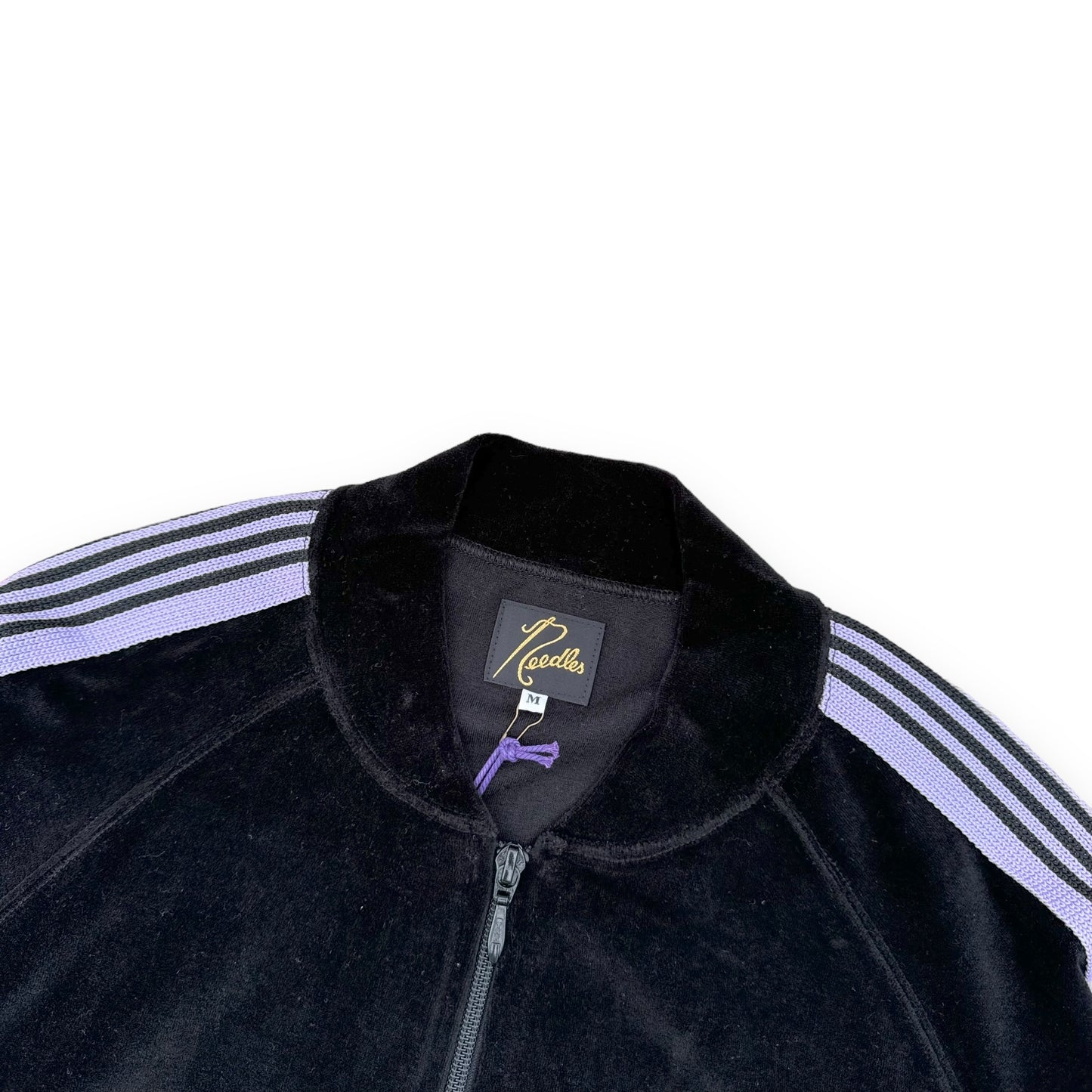 NEEDLES VELOUR ZIP-UP TRACK JACKET BLACK / PURPLE M