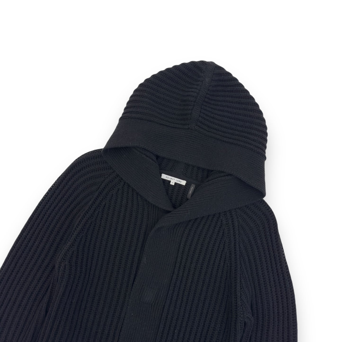 HELMUT LANG MAGNETIC RIBBED WOOL HOODIE BLACK M