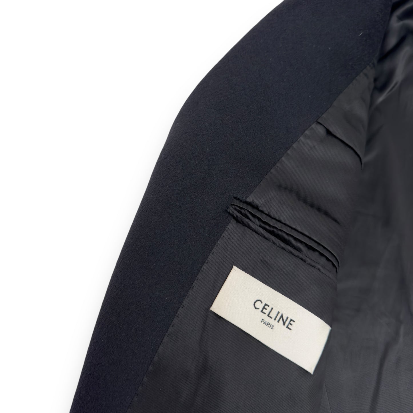 CELINE CASHMERE DOUBLE BREASTED CLASSIC COAT BLACK XL