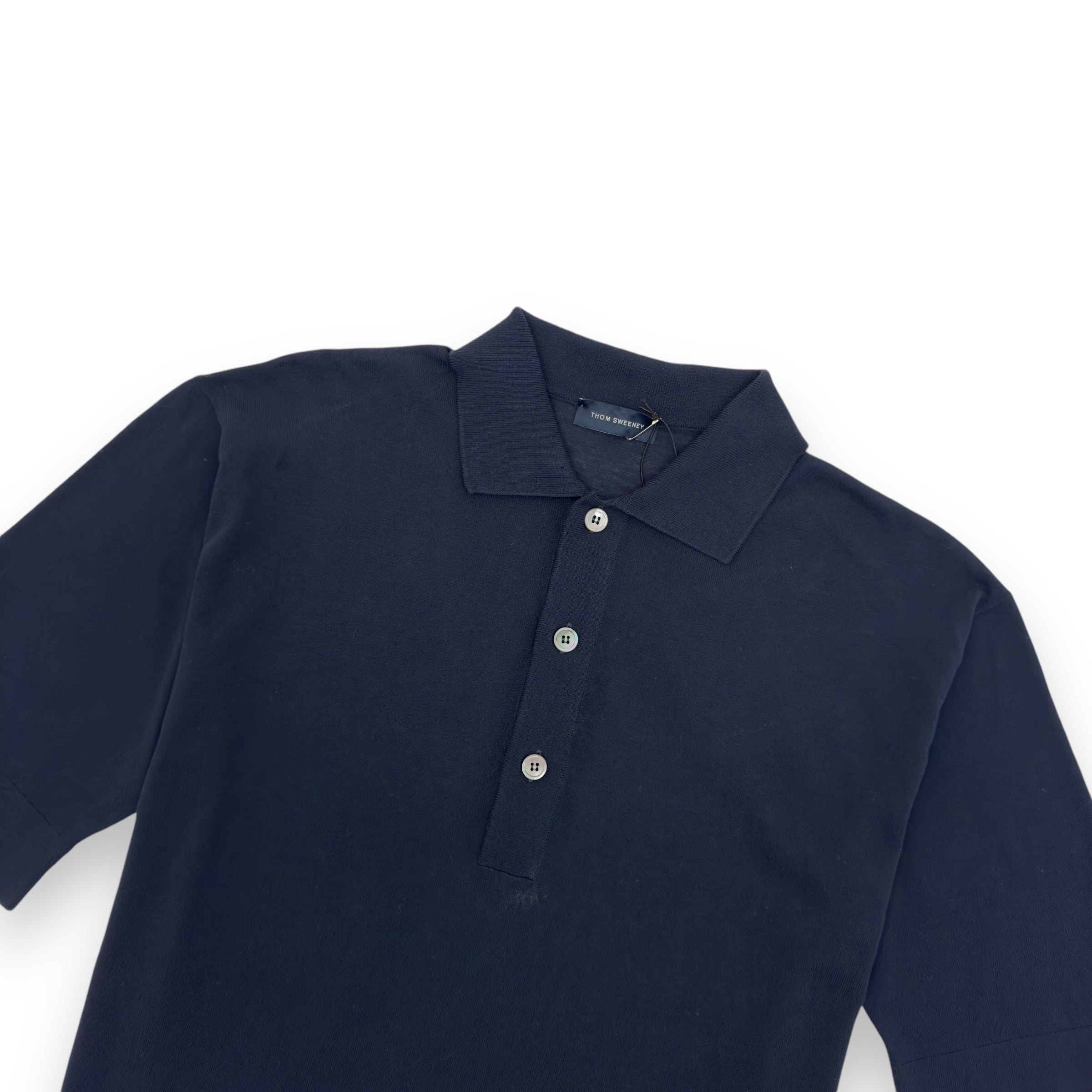 THOM SWEENEY SS23 SHORT SLEEVE COTTON POLO SHIRT NAVY L