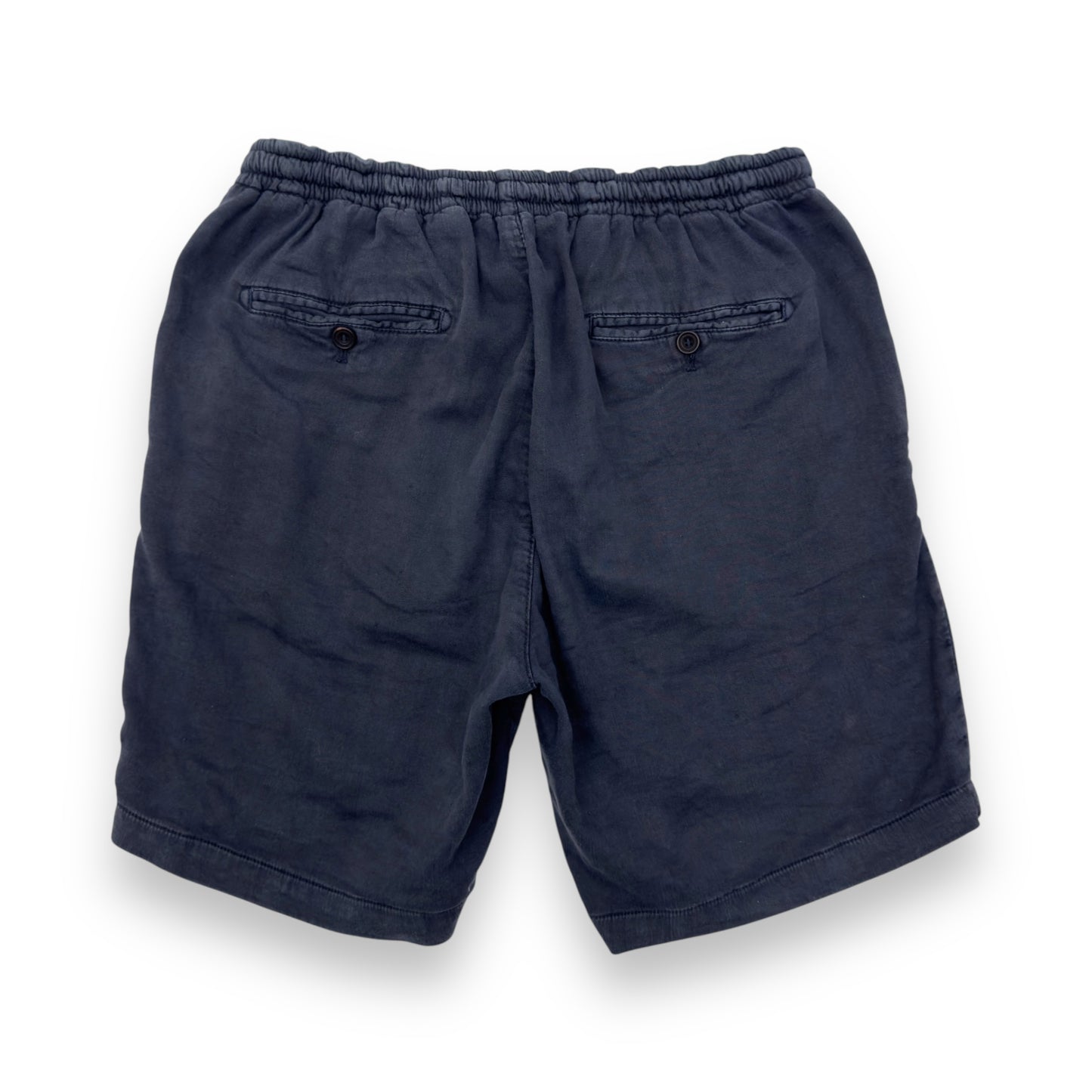 THOM SWEENEY LINEN JERSEY PLEATED SHORTS NAVY BLUE W30”