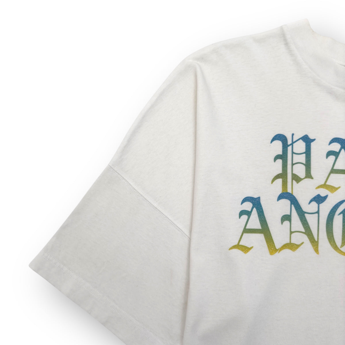PALM ANGELS OVERSIZED HUE GOTHIC LOGO T-SHIRT WHITE / BLUE L