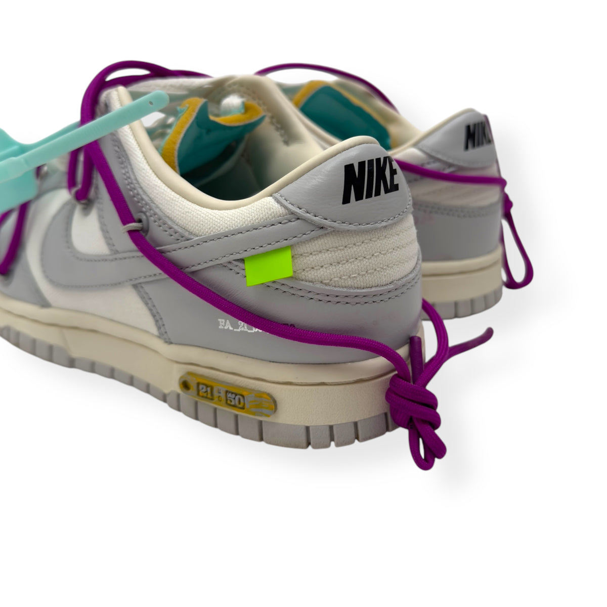 NIKE X OFF-WHITE WOMENS DUNK LOW SNEAKER LOT 45 / 50 GREY / PURPLE UK5
