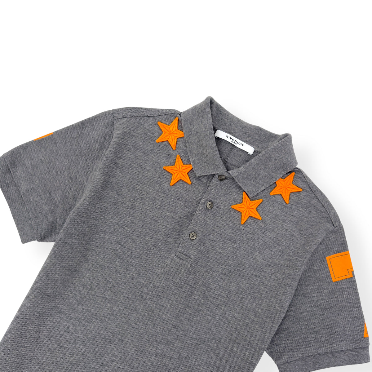 GIVENCHY STAR EMBOIDERED POLO SHIRT GREY / ORANGE M