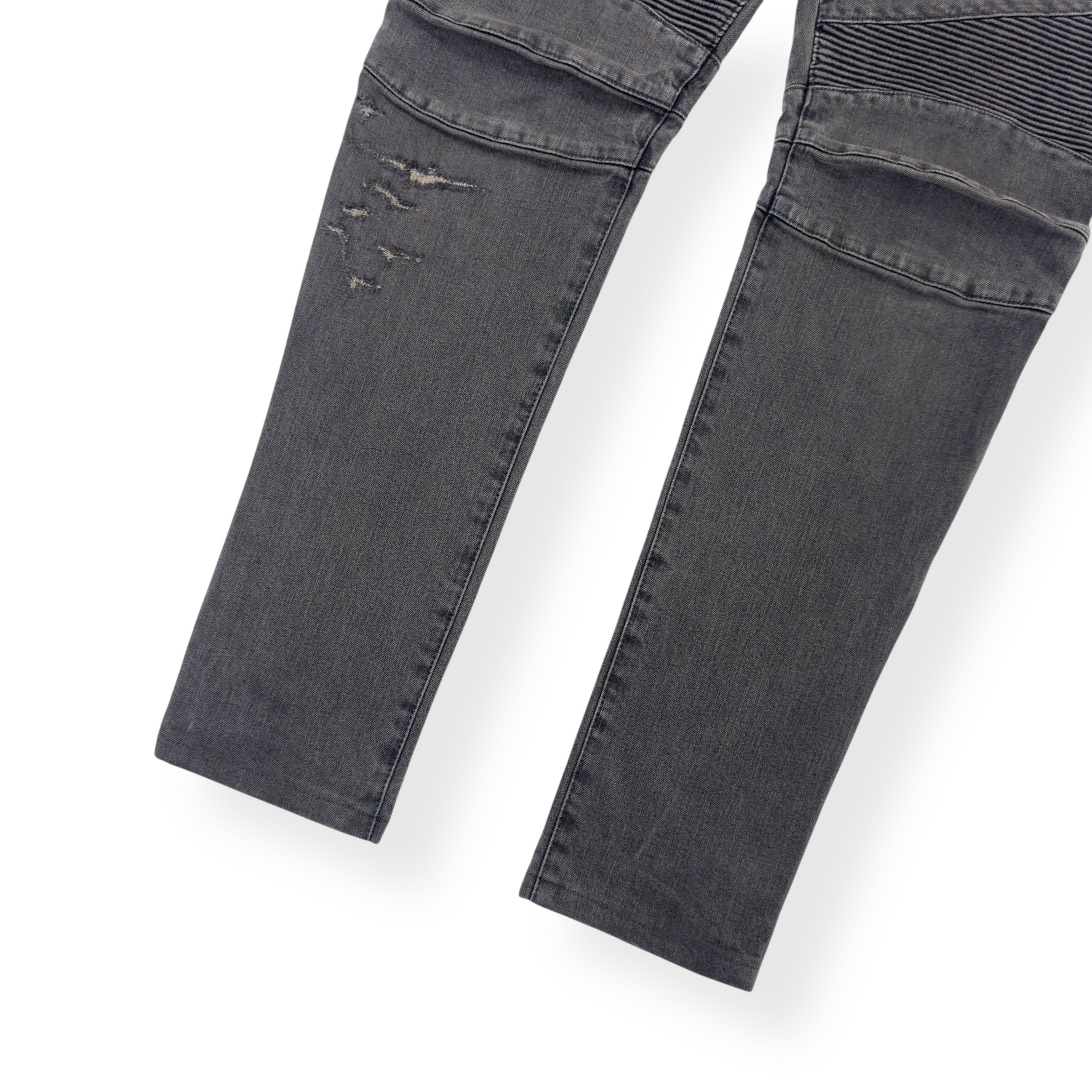 BALMAIN STONE WASH BIKER JEANS GREY W34”