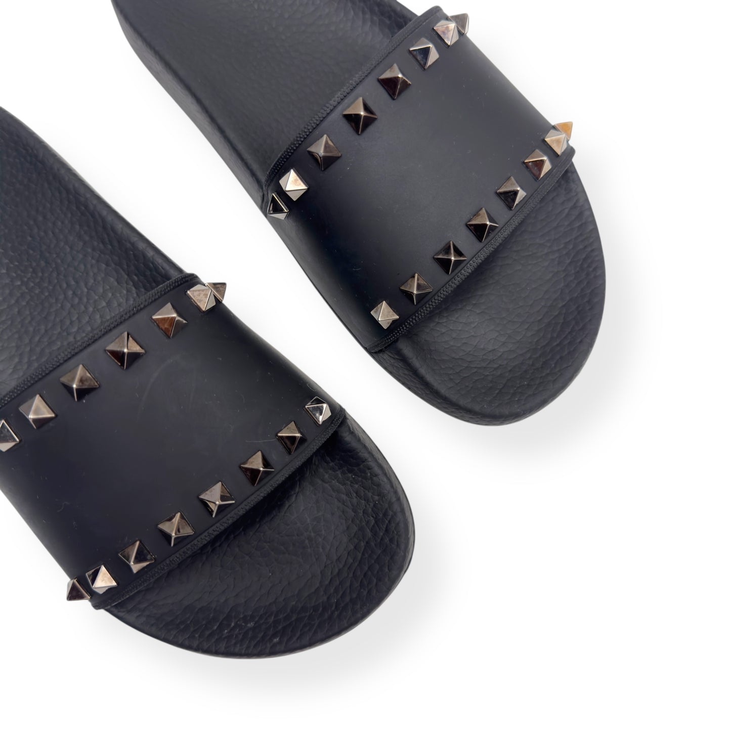VALENTINO GARAVANI ROCKSTUD RUBBER SLIDES BLACK / SILVER 38 / UK5