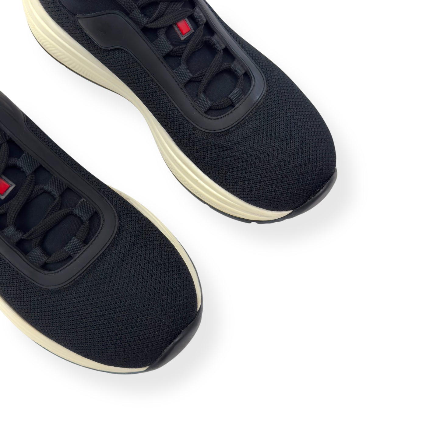 PRADA NEOPRENE LOW TOP SNEAKER BLACK / WHITE UK7