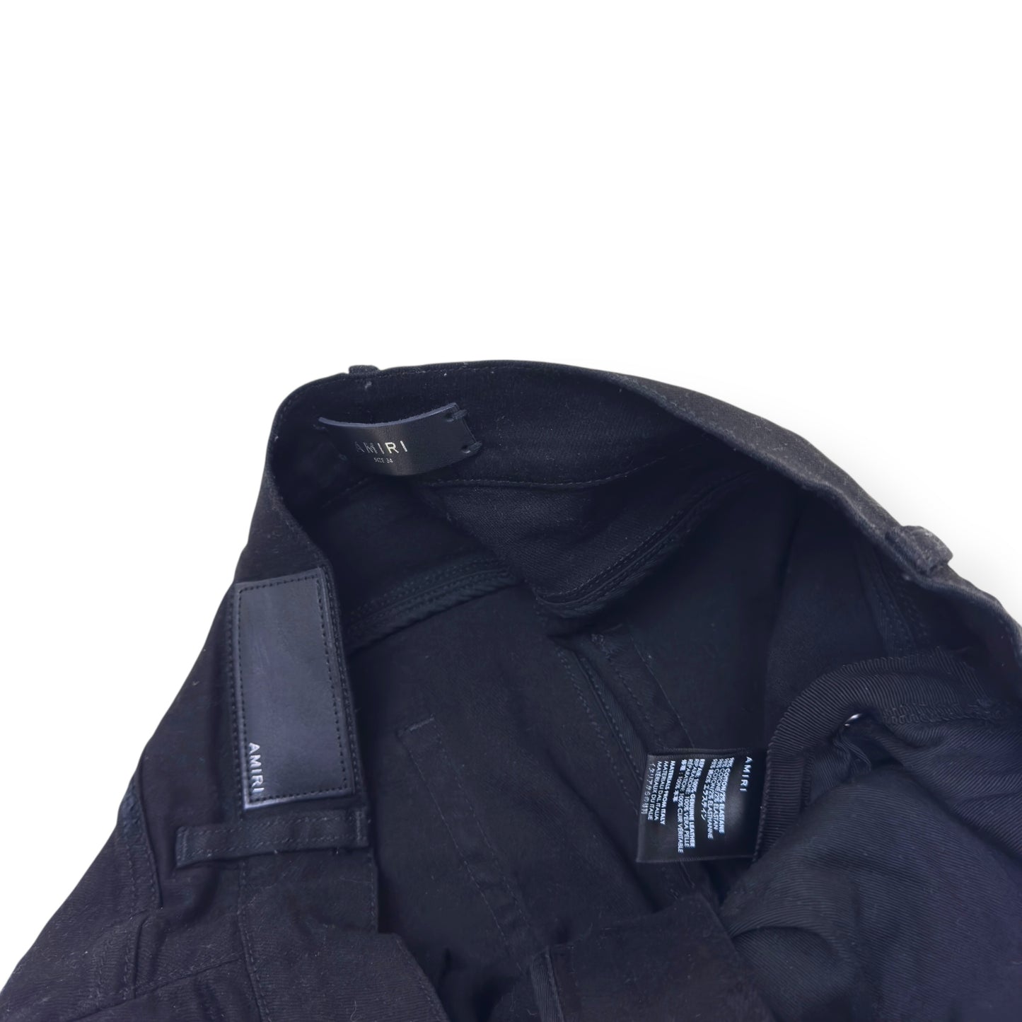 AMIRI MX1 SKINNY SNAKE-PANELLED DENIM JEANS BLACK / WHITE W34”