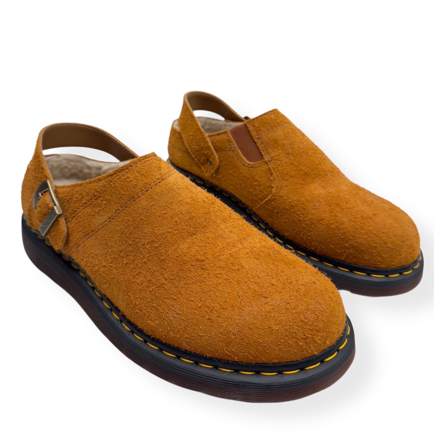 DR. MARTENS ISHAM FAUX SHEARLING LINED SUEDE MULES PECAN BROWN UK11