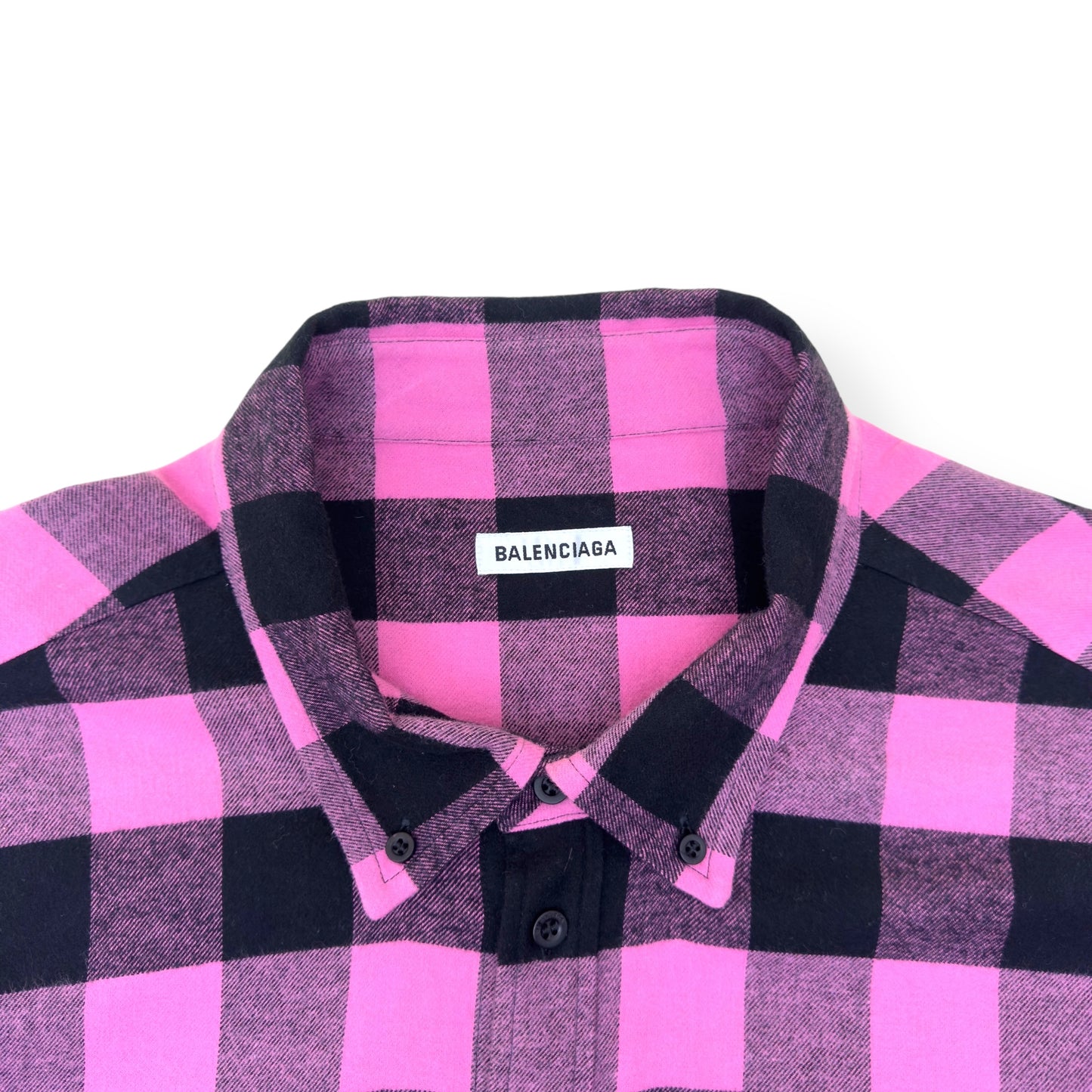 BALENCIAGA OVERSIZED BUTTON-DOWN COLLAR FLANNEL SHIRT PINK / BLACK 34 / XS