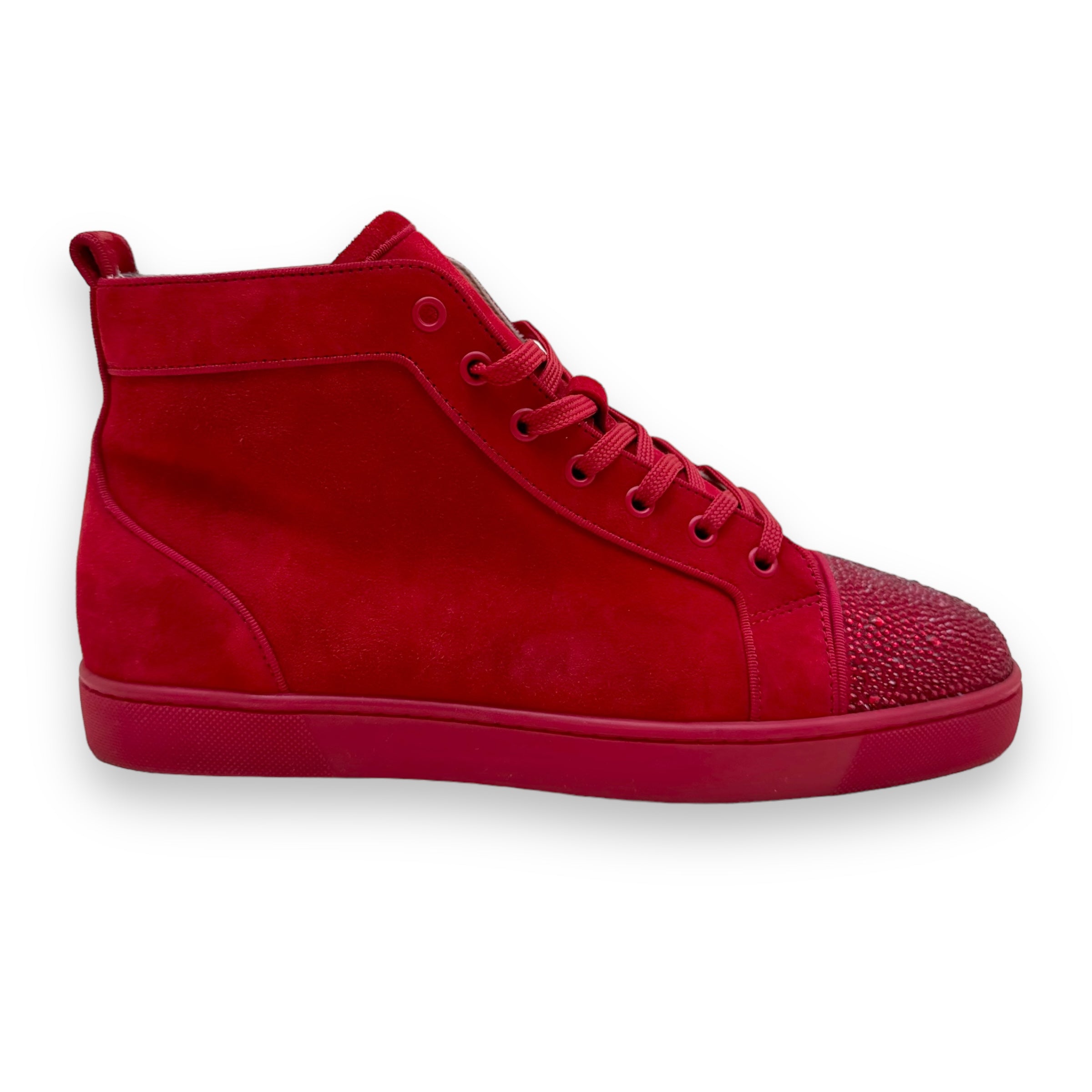 CHRISTIAN LOUBOUTIN VEAU VELOUR STRASS HIGH TOP SNEAKER RED UK9