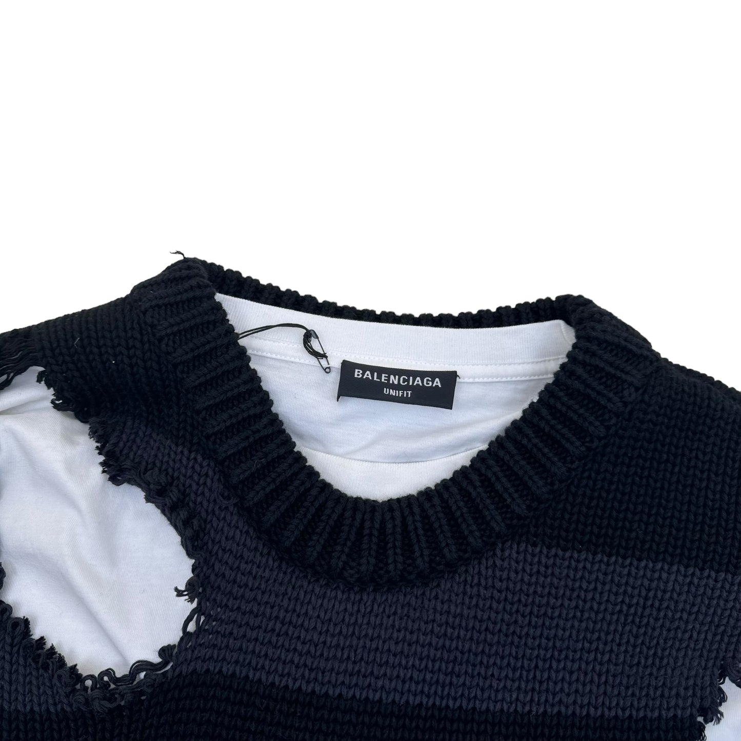 BALENCIAGA DISTRESSED STRIPED KNIT SWEATER GREY M