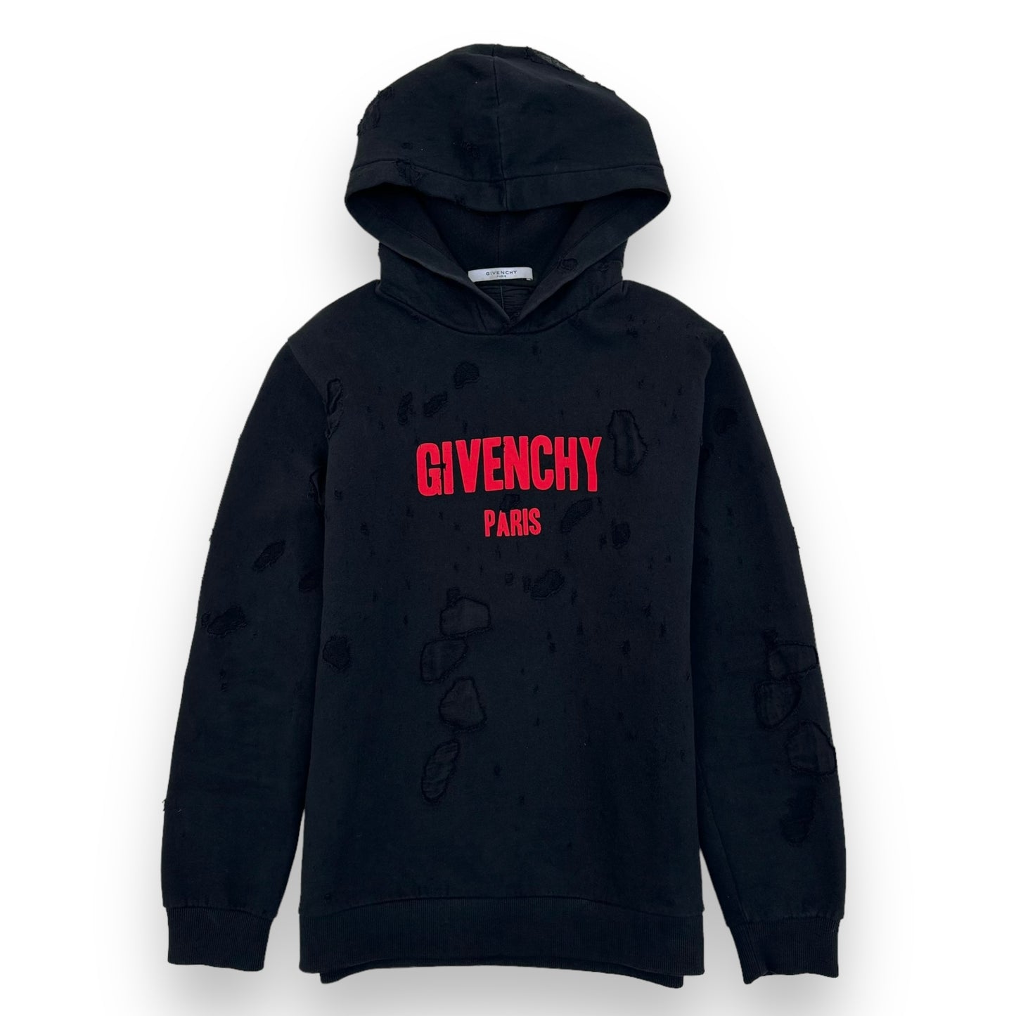 GIVENCHY DISTRESSED HOODIE BLACK / RED L