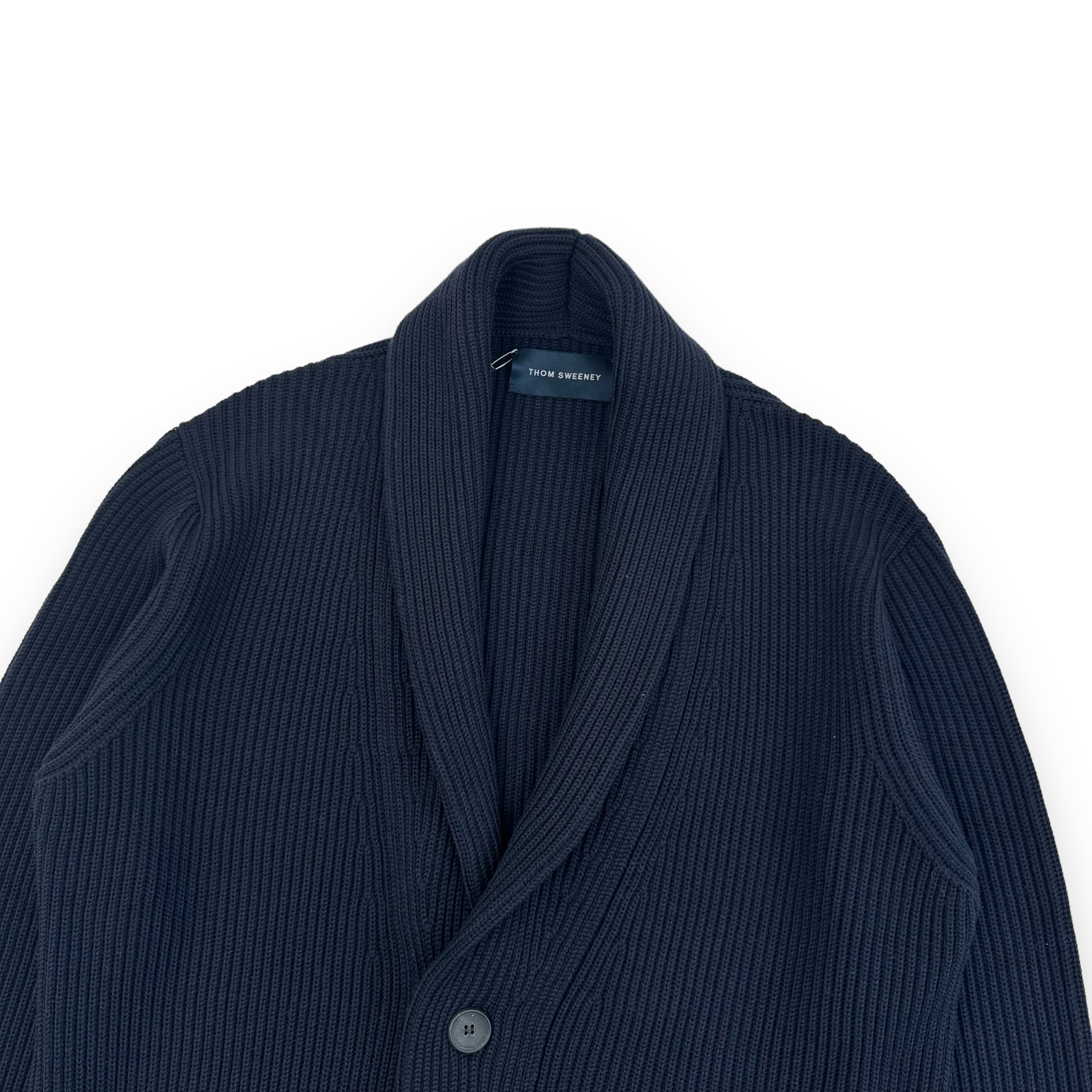 THOM SWEENEY AW23 SINGLE BREASTED WOOL / CASHMERE CARDIGAN NAVY L