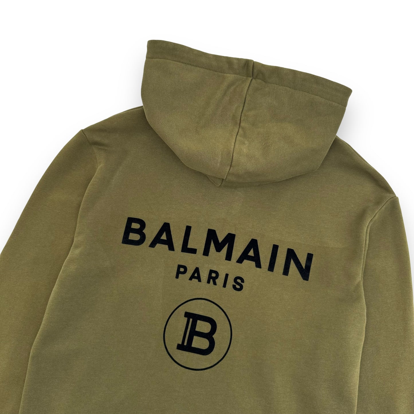 BALMAIN LOGO PRINT ZIP-UP HOODIE KHAKI S