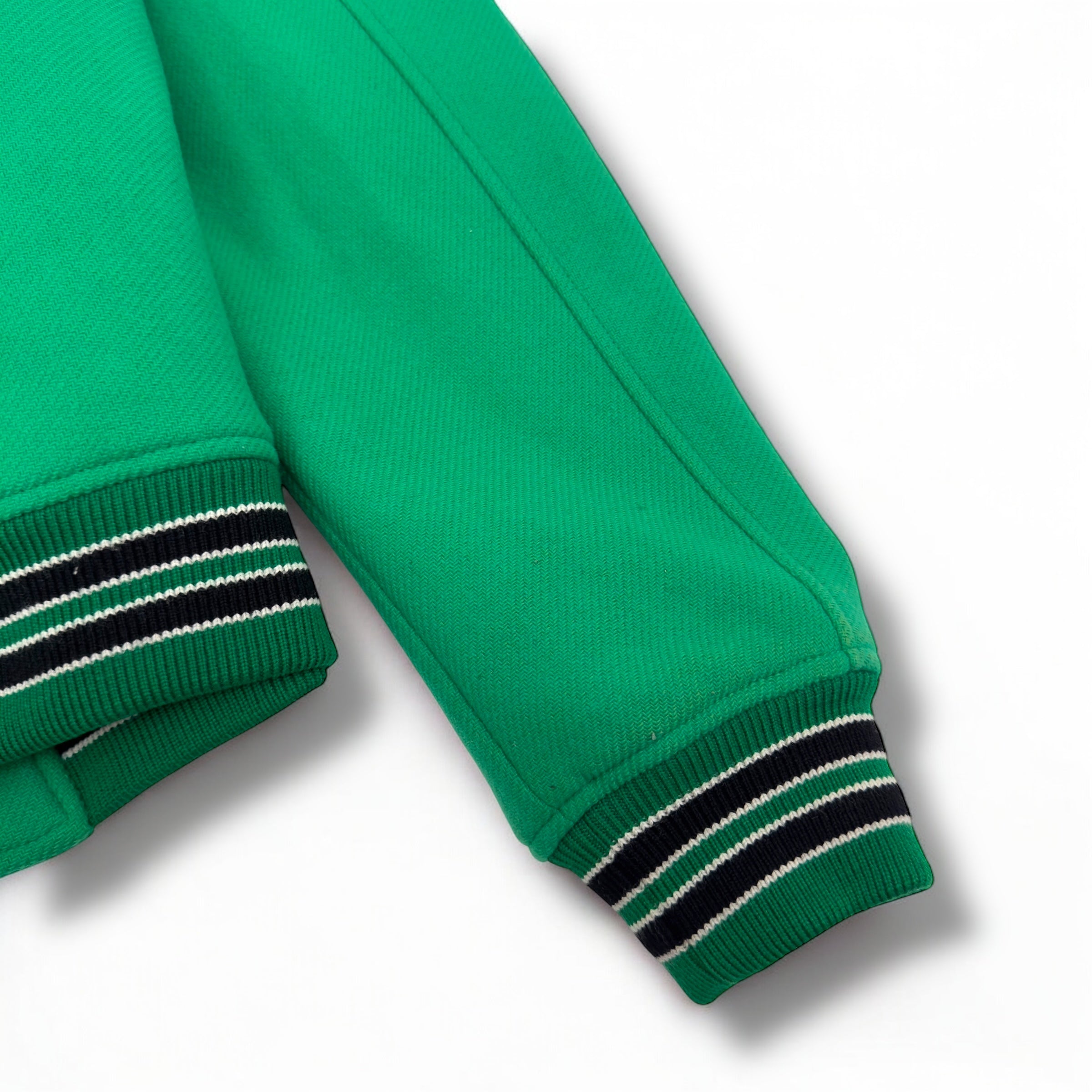 AMIRI LOGO-EMBOIDERED APPLIQUÉD BONE WOOL JACKET GREEN / WHITE 50 / L