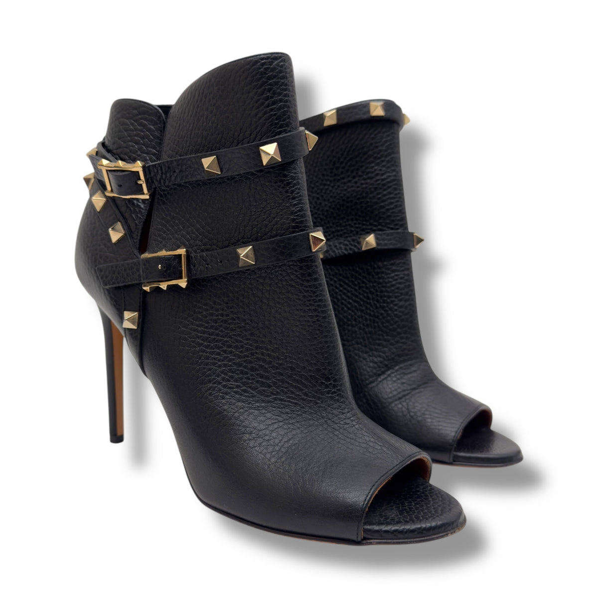 VALENTINO ROCKSTUD ANKLE LENGTH LEATHER BOOTS 100 BLACK / GOLD EU38 / UK5
