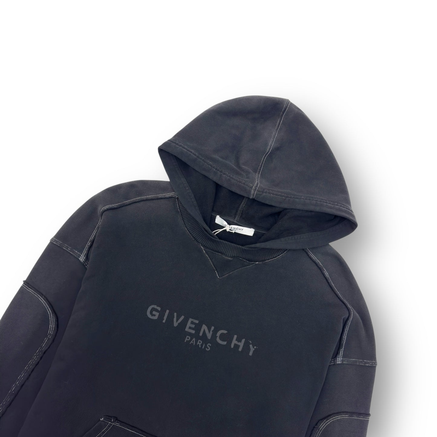 GIVENCHY WASHED LOGO DISTRESSED HOODIE BLACK M