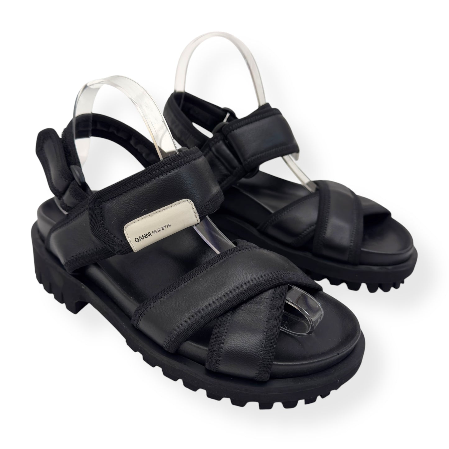 GANNI WOMENS HIKING LEATHER SANDALS BLACK 38 / UK5