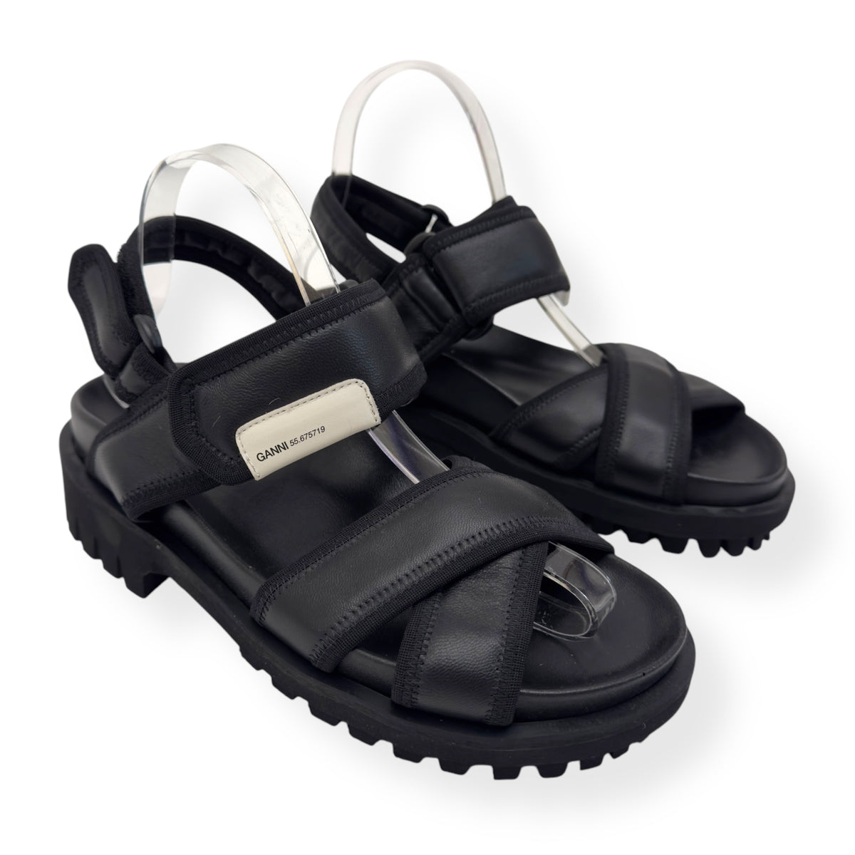 GANNI WOMENS HIKING LEATHER SANDALS BLACK 38 / UK5
