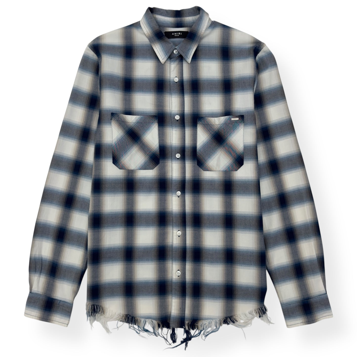 AMIRI DISTRESSED FLANNEL SHIRT BLUE / WHITE M