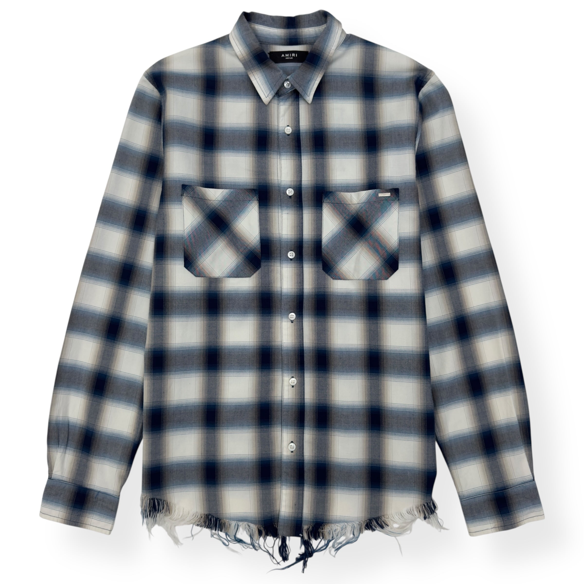 AMIRI DISTRESSED FLANNEL SHIRT BLUE / WHITE M