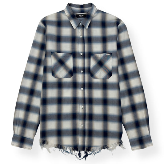AMIRI DISTRESSED FLANNEL SHIRT BLUE / WHITE M