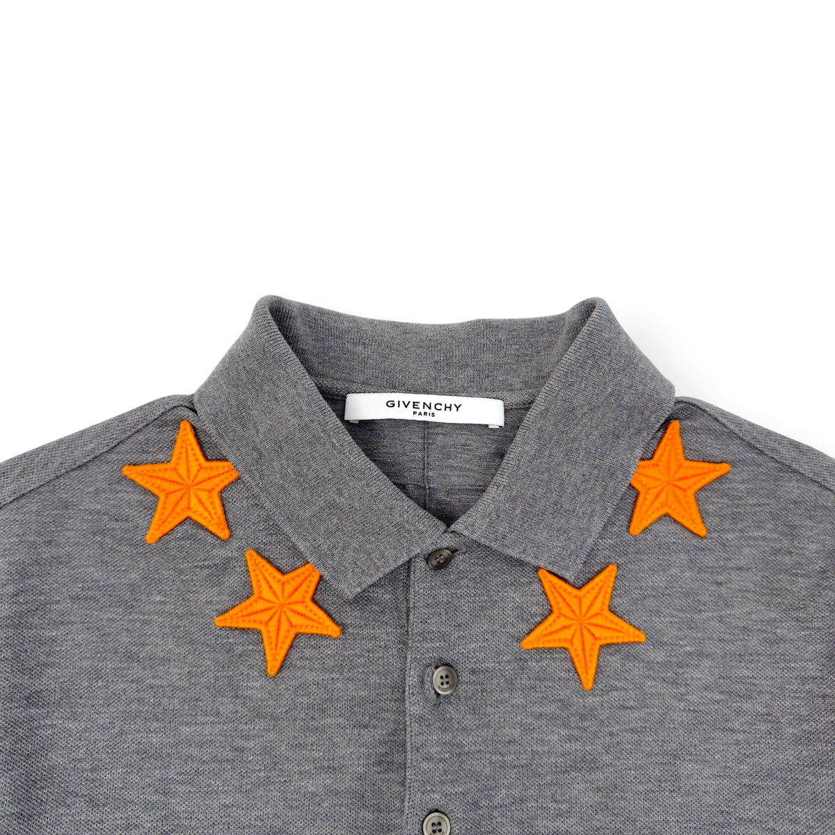 GIVENCHY STAR EMBOIDERED POLO SHIRT GREY / ORANGE M