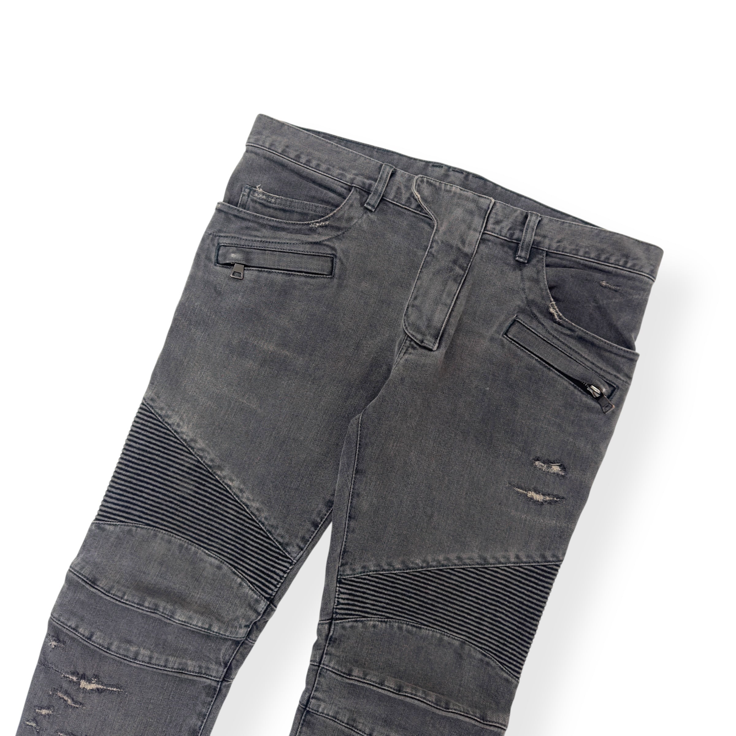 BALMAIN STONE WASH BIKER JEANS GREY W34”