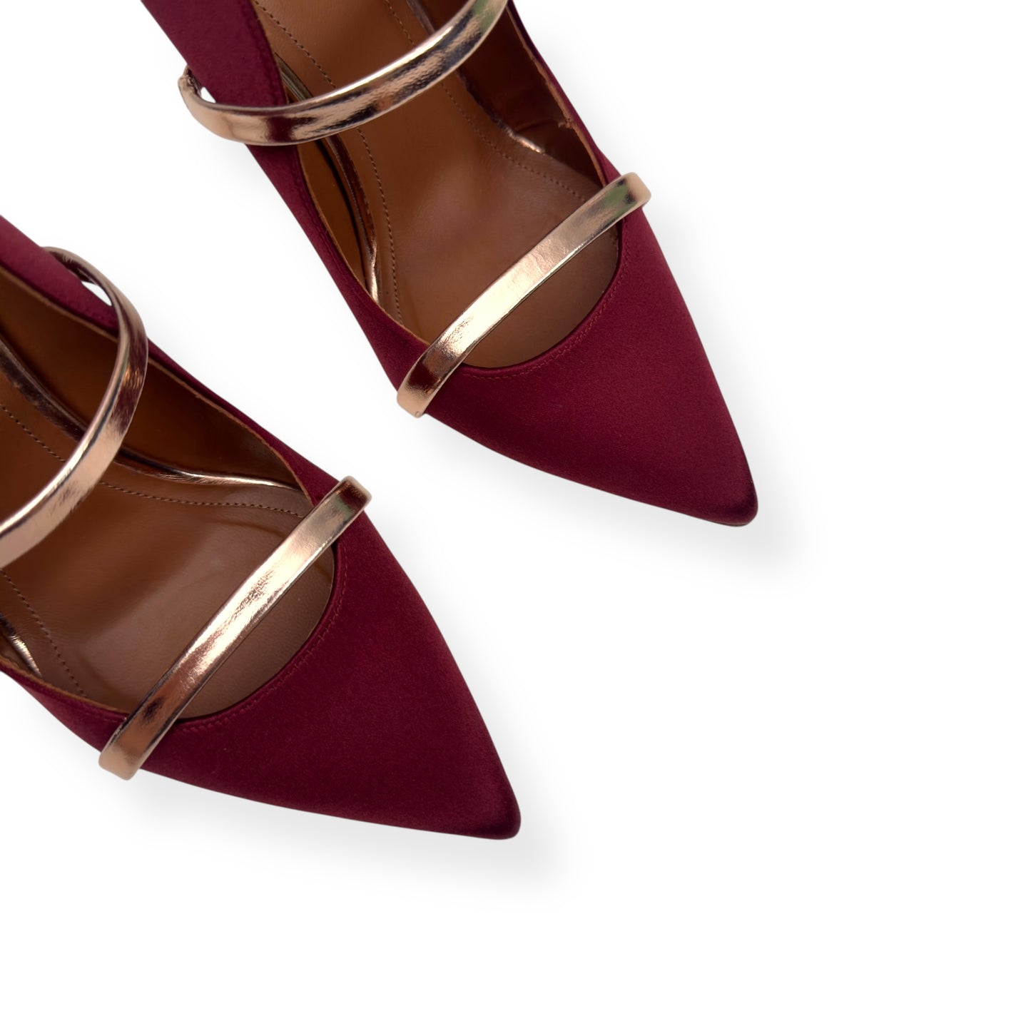 MALONE SOULIERS MAUREEN 100MM STILETTO SATIN / LEATHER MULES WINE / ROSE 36 / UK3