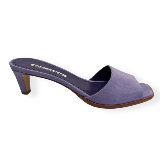 MANOLO BLAHNIK ARASPEMU 50 SUEDE MULES LILAC 37 / UK4