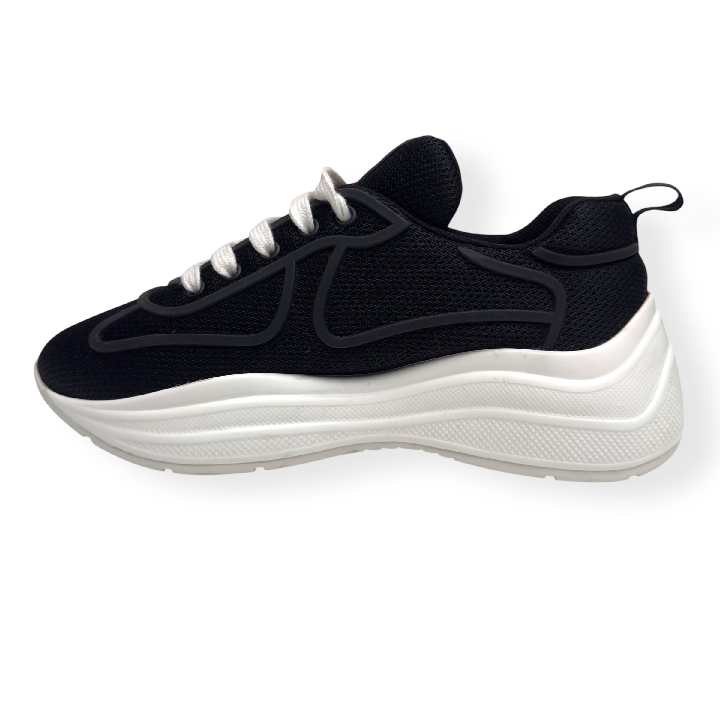 PRADA AMERICAS CUP LOW TOP SNEAKER BLACK / WHITE 37.5 / UK4.5