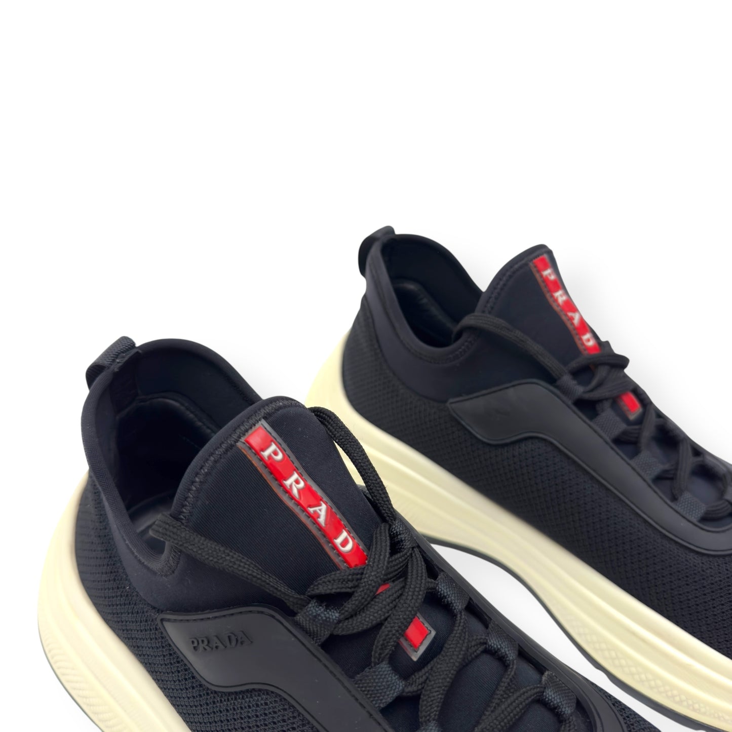 PRADA NEOPRENE LOW TOP SNEAKER BLACK / WHITE UK7