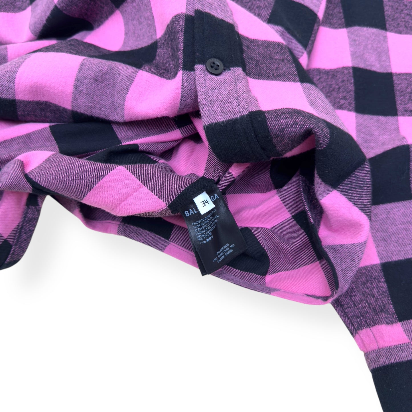BALENCIAGA OVERSIZED BUTTON-DOWN COLLAR FLANNEL SHIRT PINK / BLACK 34 / XS