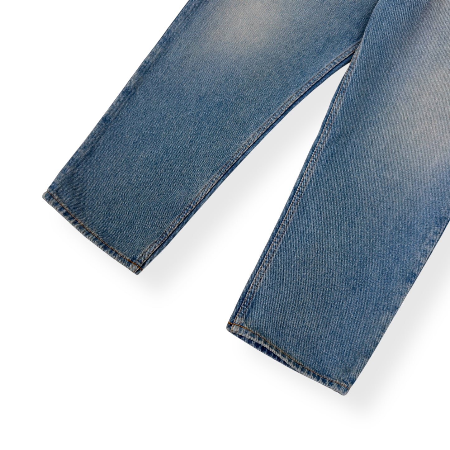 PRADA PLAQUE-LOGO WASHED DENIM JEANS BLUE W34”