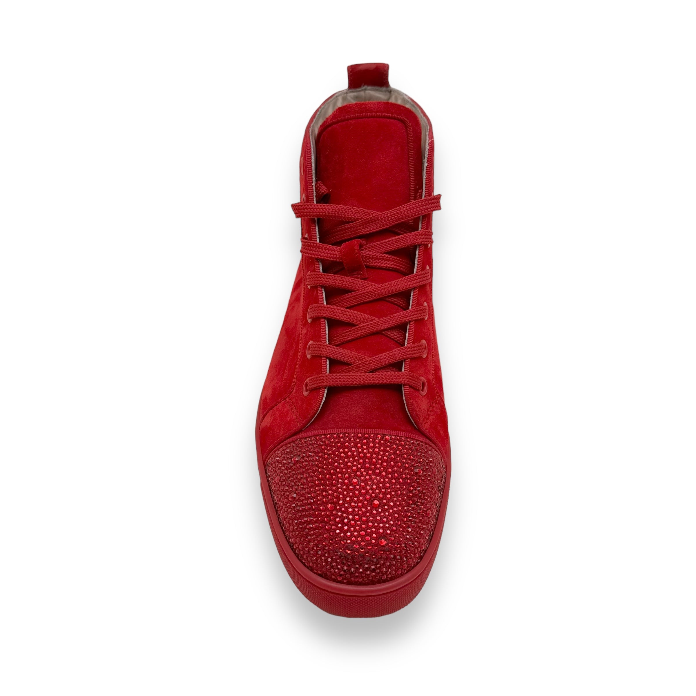 CHRISTIAN LOUBOUTIN VEAU VELOUR STRASS HIGH TOP SNEAKER RED UK9