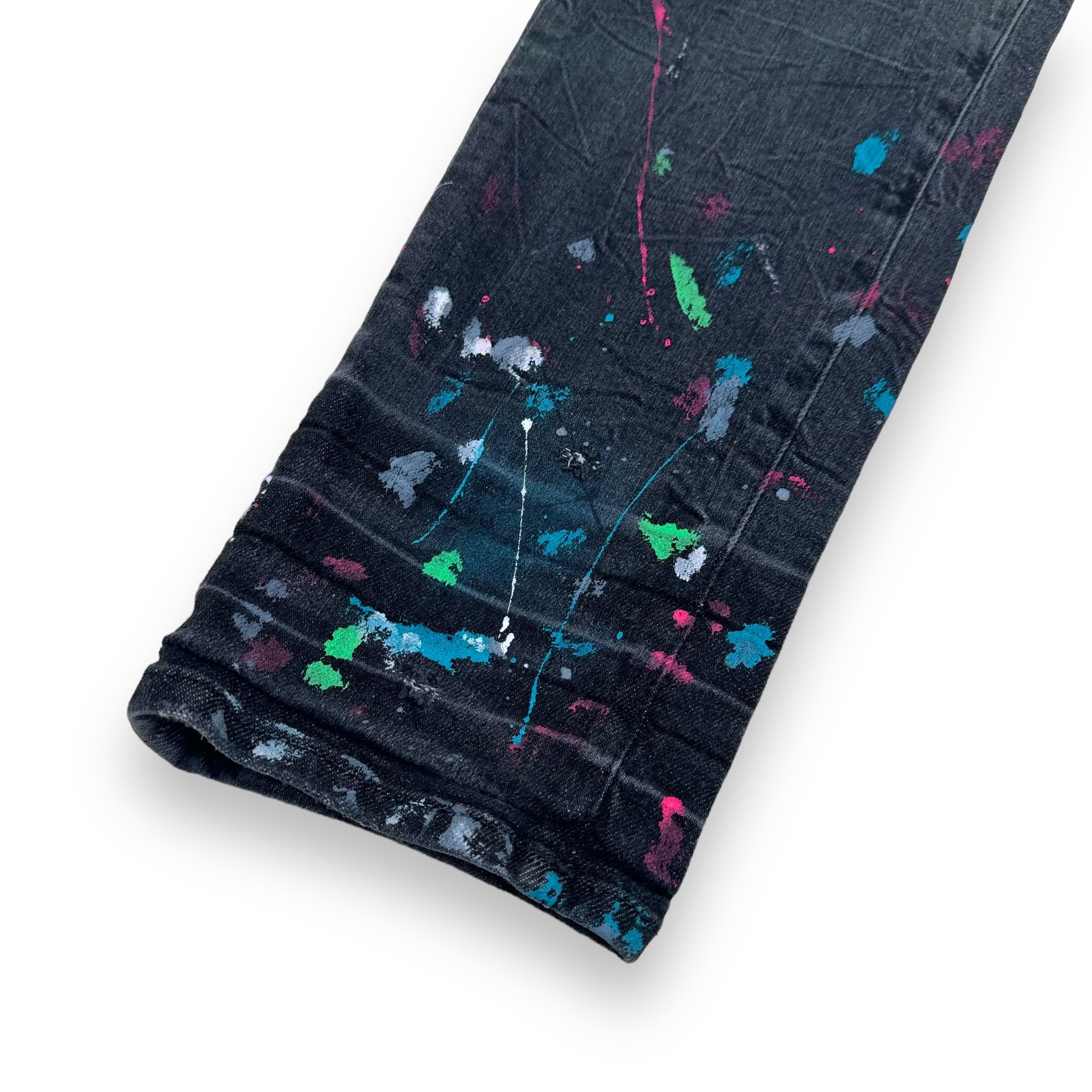 AMIRI PAINT SPLATTER MX1 DISTRESSED DENIM JEANS BLACK 34W