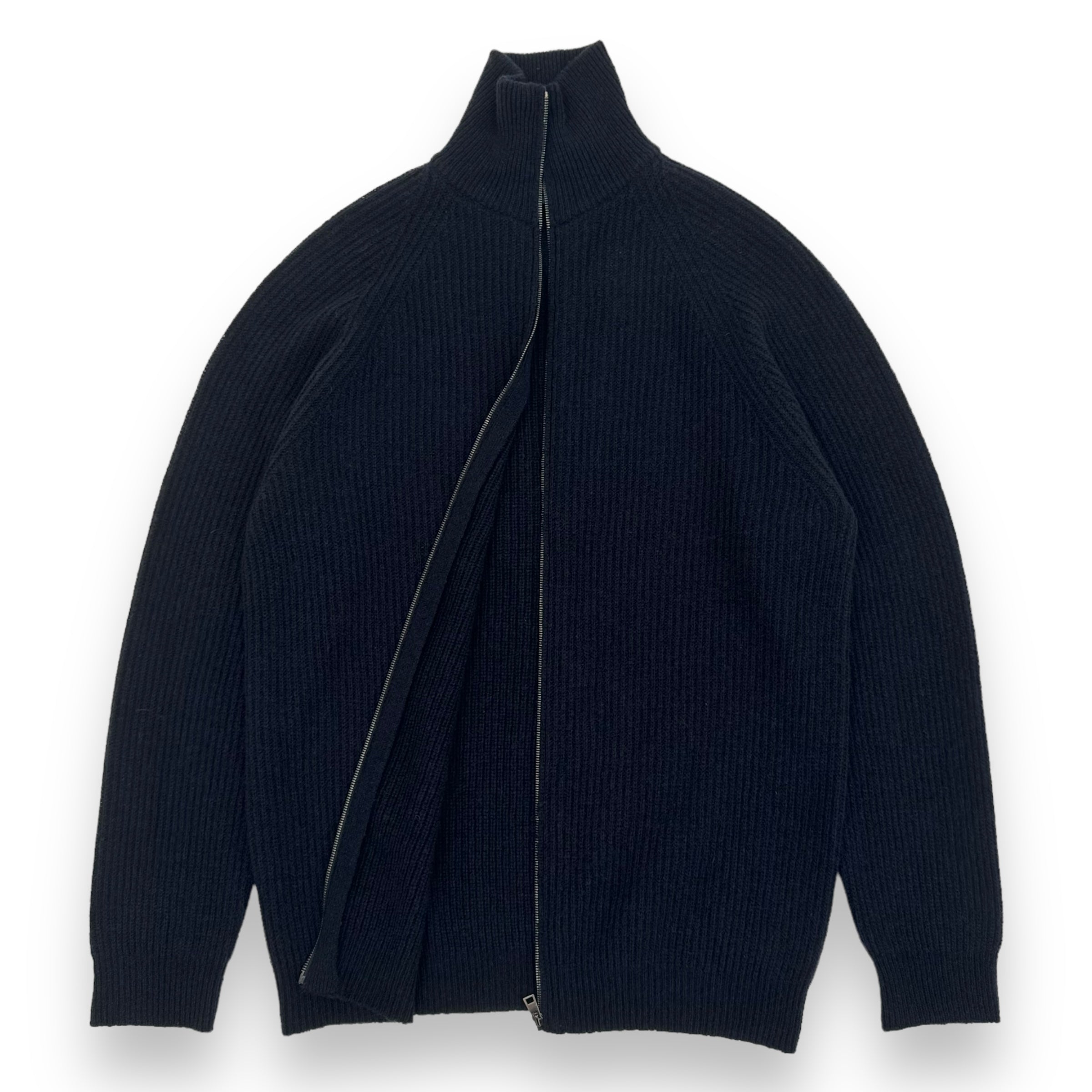 THOM SWEENEY ZIP-UP CASHMERE RIBBED SWEATER NAVY L