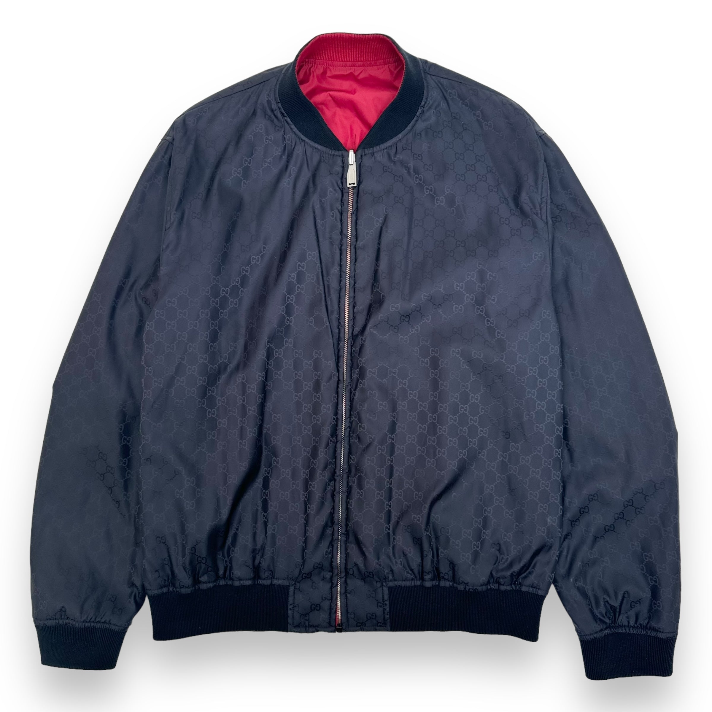 GUCCI GG REVERSIBLE MONOGRAM NYLON BOMBER JACKET BLACK / RED XL