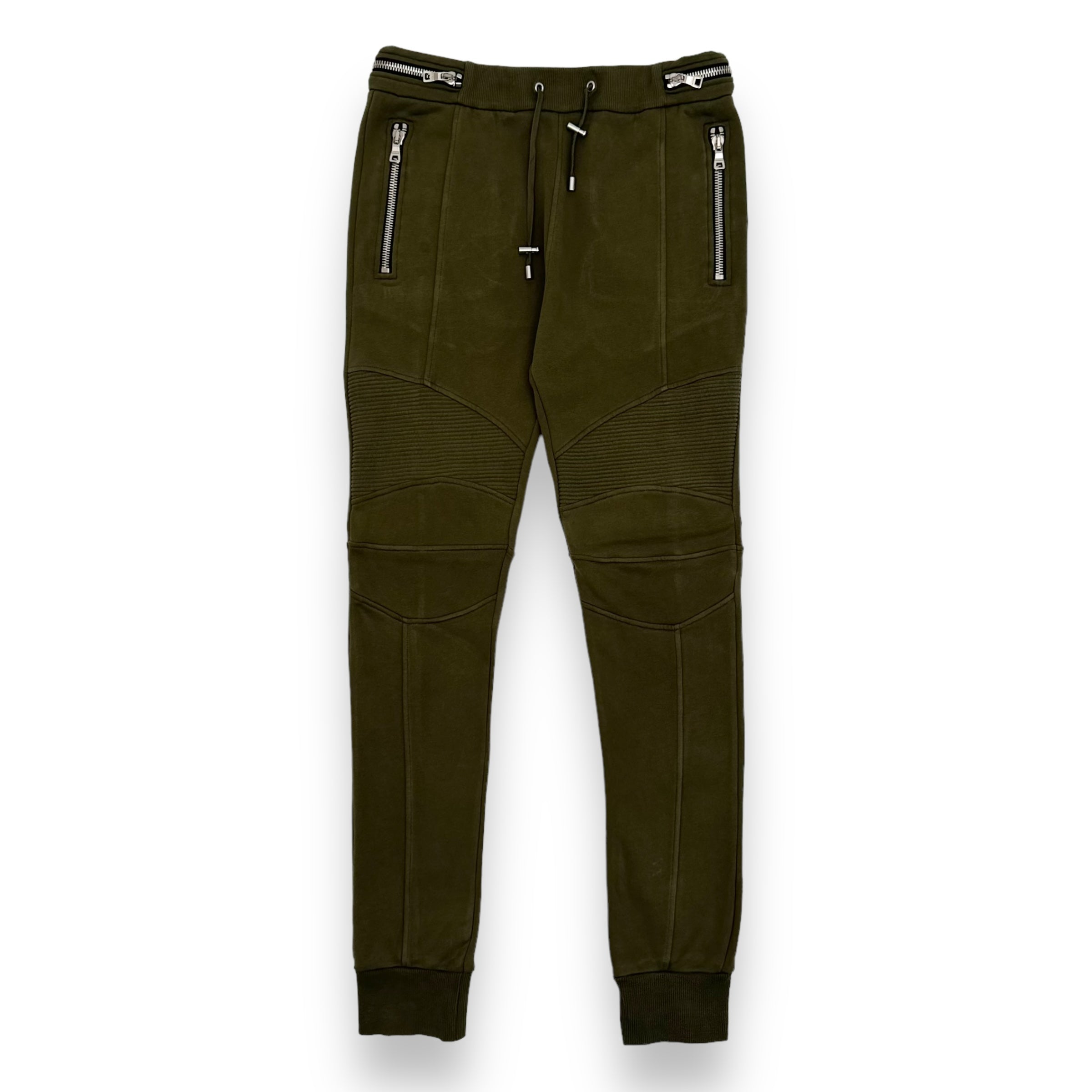 BALMAIN LOGO PATCH RIBBED LOUNGE PANTS KHAKI M