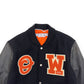 OFF-WHITE OW PATCH LEATHER SLEEVE VARSITY JACKET BLACK / ORANGE S