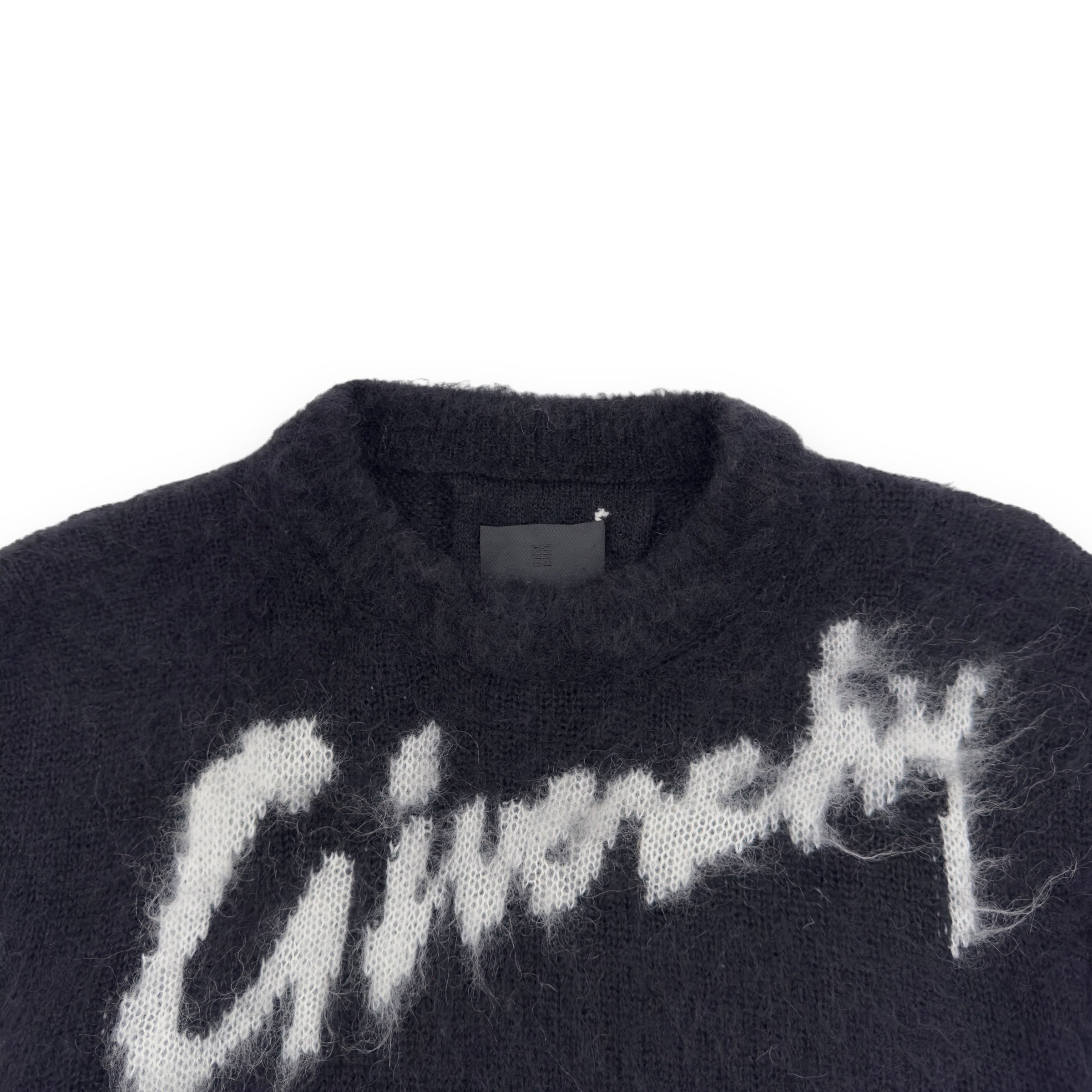 GIVENCHY MOHAIR LOGO PRINT KNITTED JUMPER BLACK WHITE M Wylist