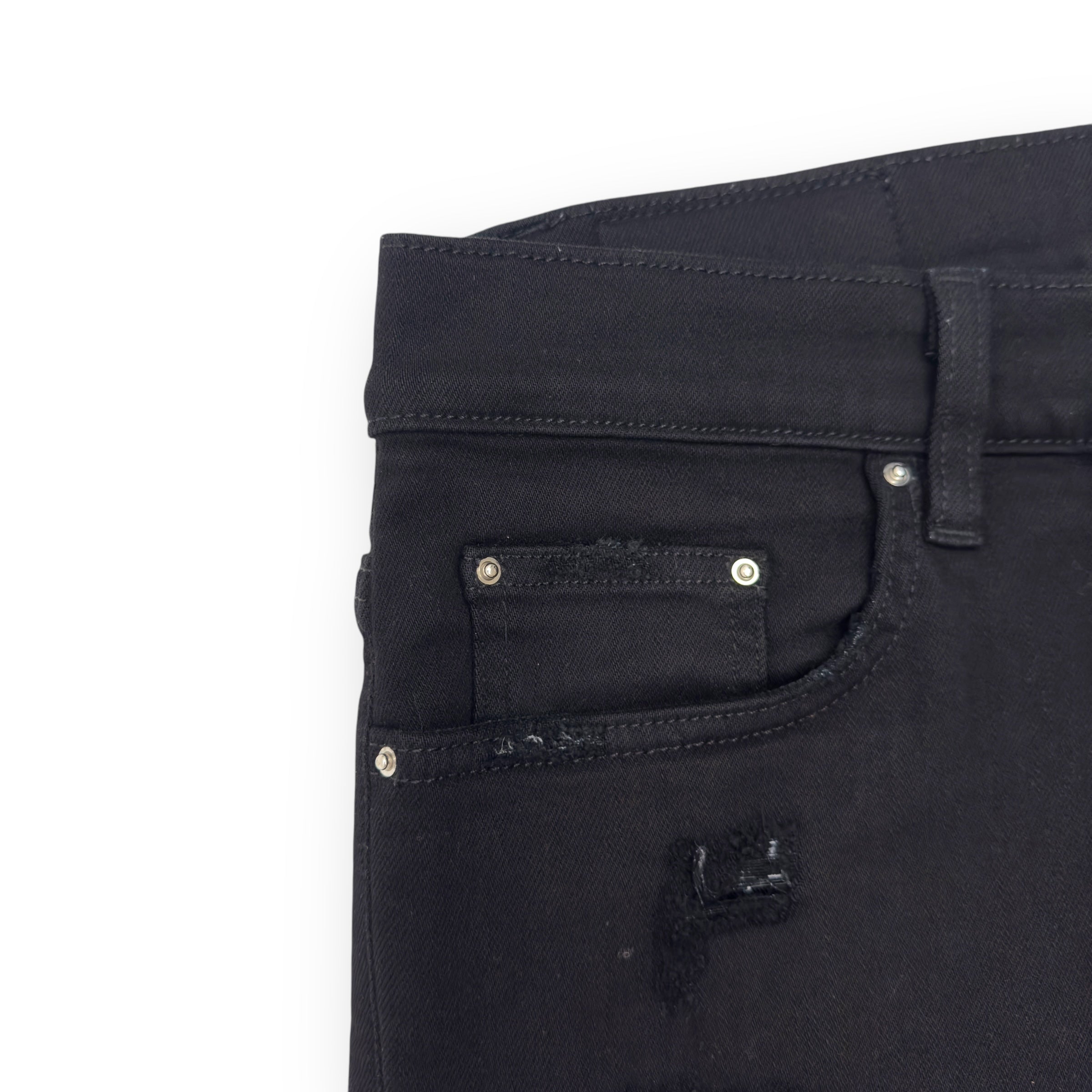 AMIRI MX1 SKINNY FIT LEATHER PATCH DENIM JEANS BLACK W32