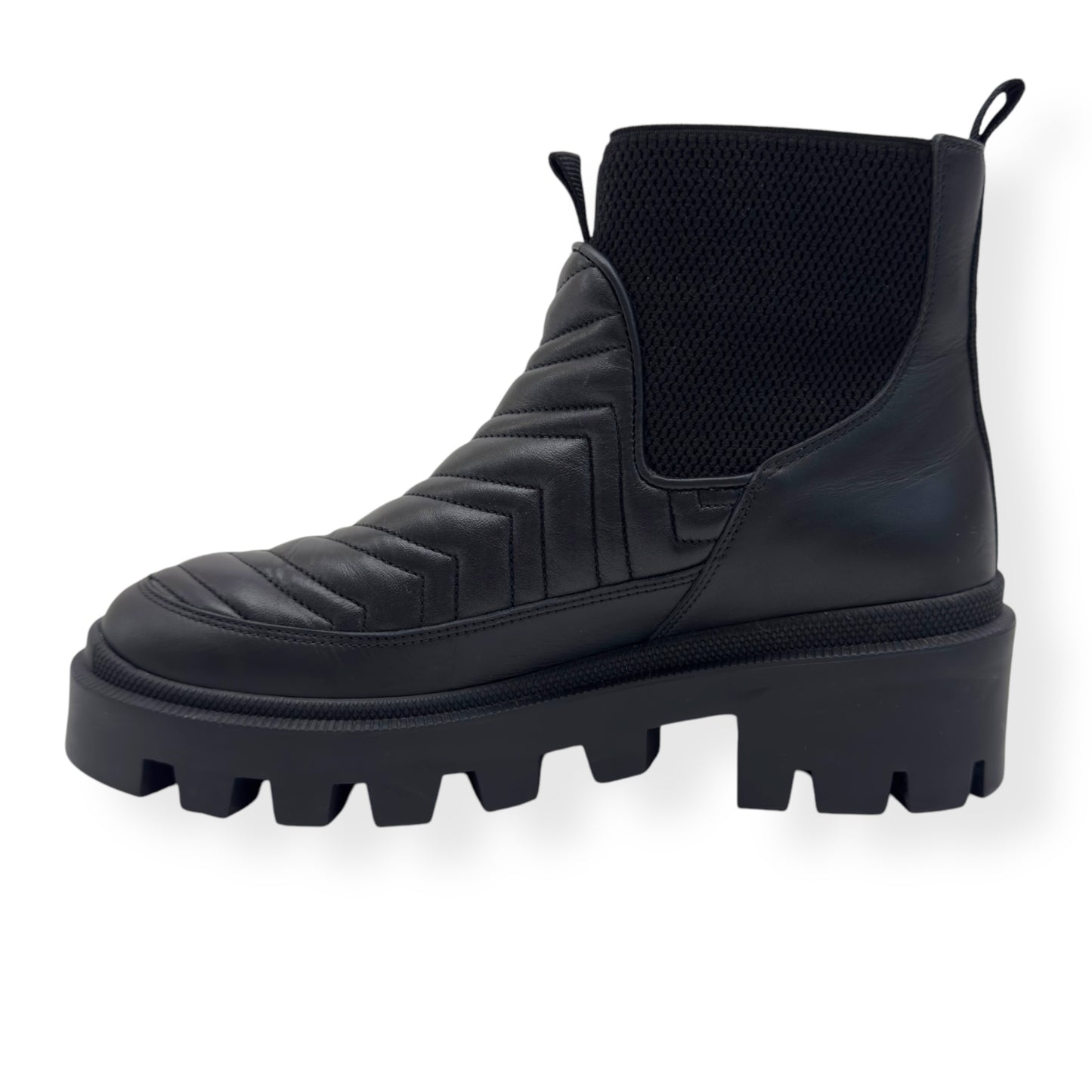 GUCCI WOMENS FRANCES CHEVRON-QUILTED LEATHER ANKLE BOOTS BLACK 38 / UK5